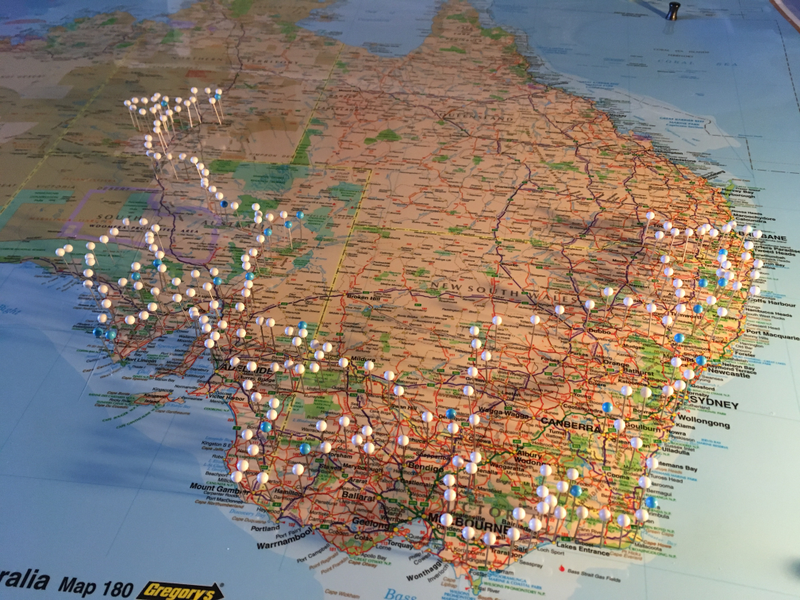 These are the trips we’ve done over the last few years with the Land Cruiser, the right two thirds is what we’ve done in the last few months. Blue dots are just location highlights.